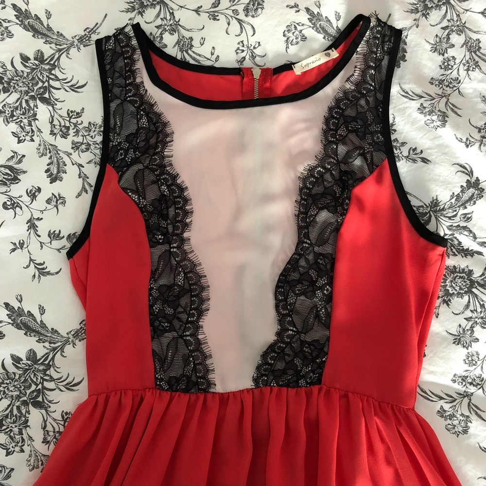Beautiful Coral Dress with Lace Detail